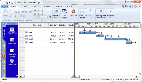 Project schedule to perform Joint cost and schedule confidence level analysis