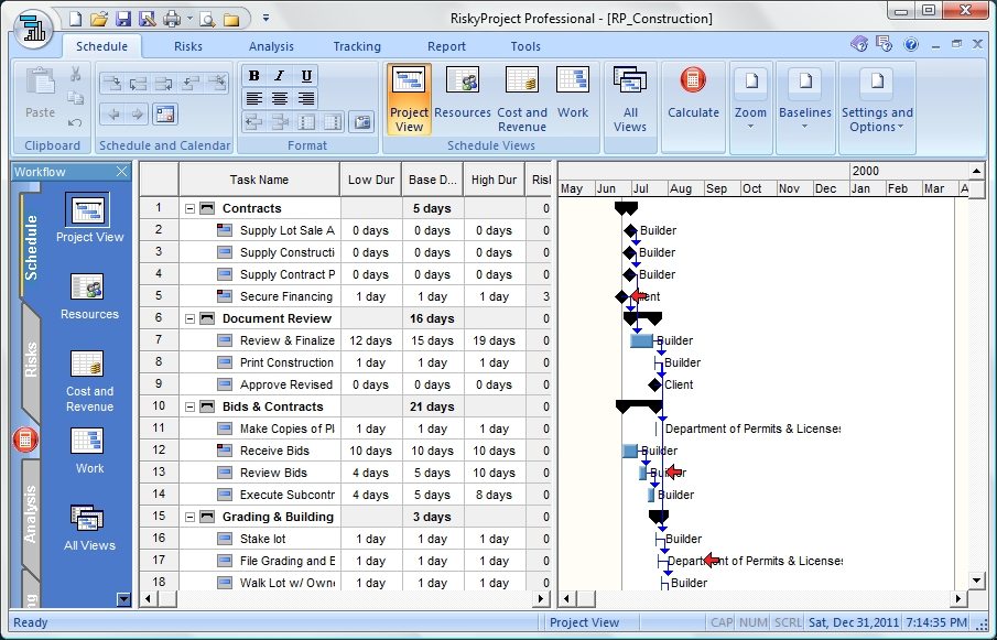 Creating Project Schedule with RiskyProject