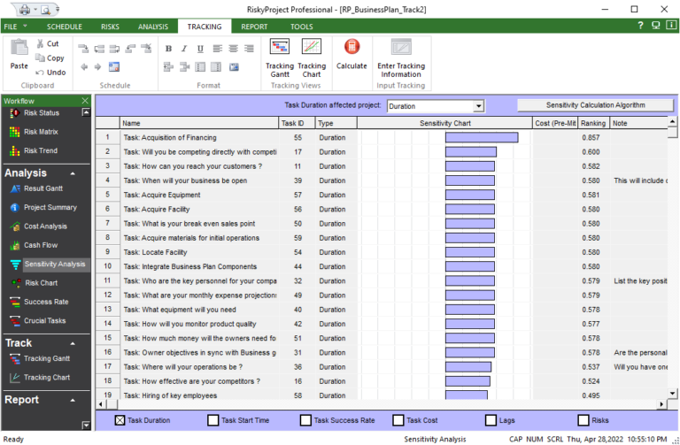 Sensitivity Analysis for Project Risk Management