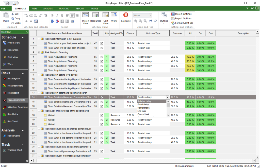 RiskyProject Lite - Schedule and Cost Risk Analysis
