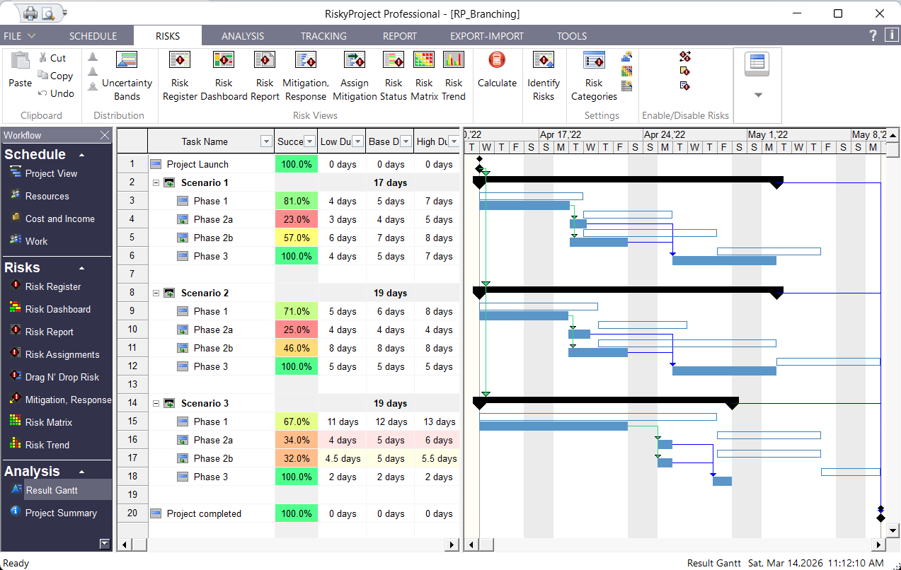 RiskyProject: Probabilistic and Conditional Branching