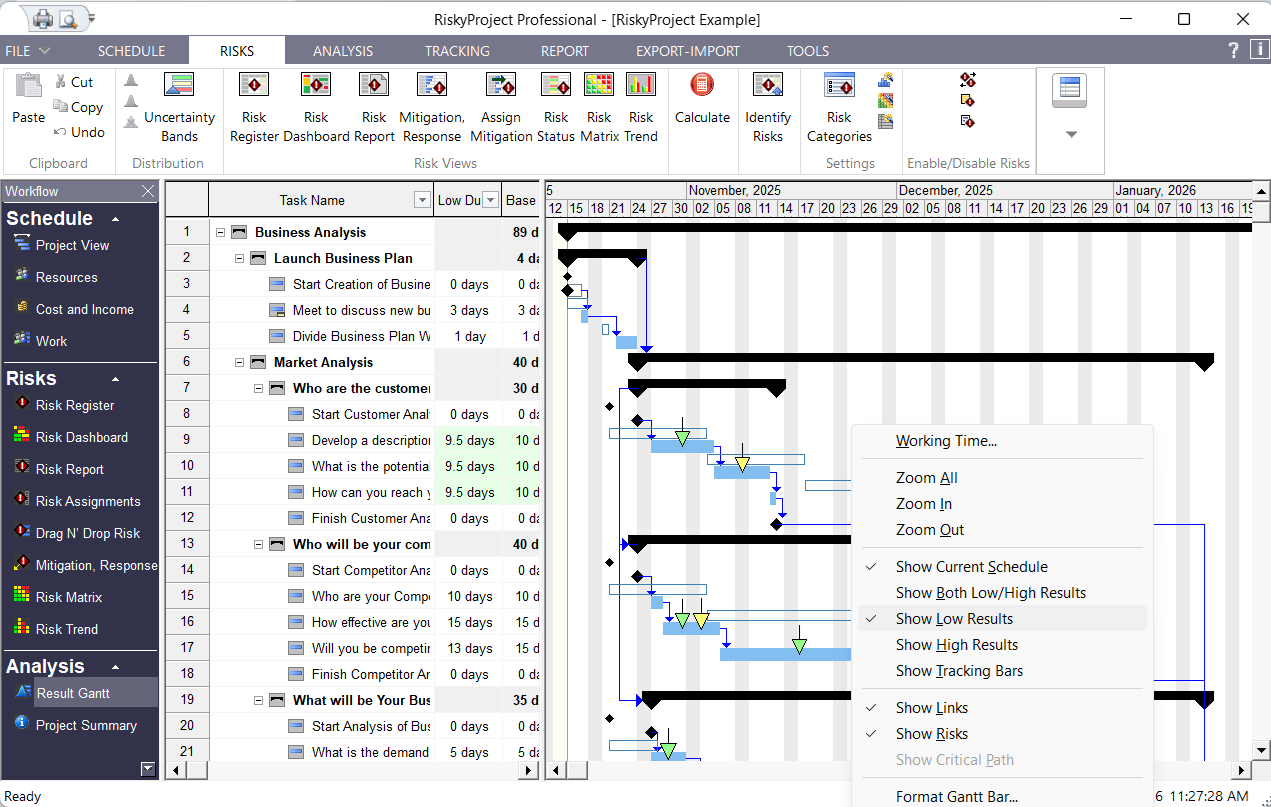 RiskyProject: Optimistic and Pessimistic Schedule