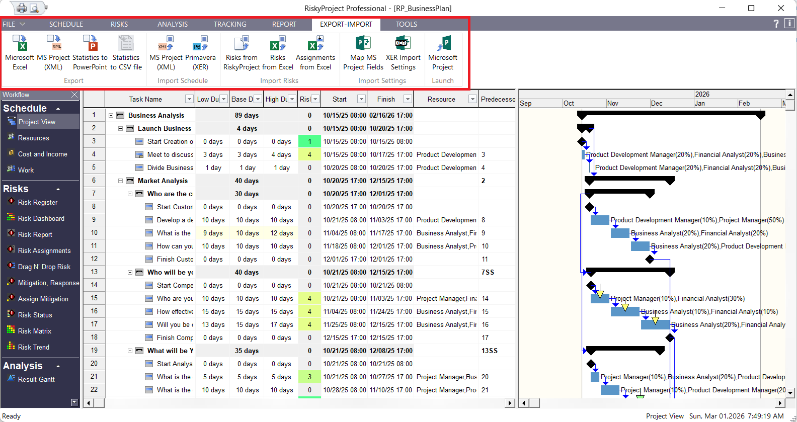 RiskyProject v8 Export Import Center RiskyProject v8 Export Import Center