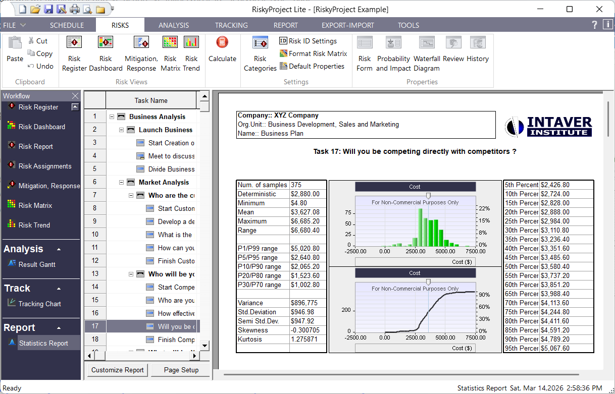 RiskyProject Lite: Statistical Report