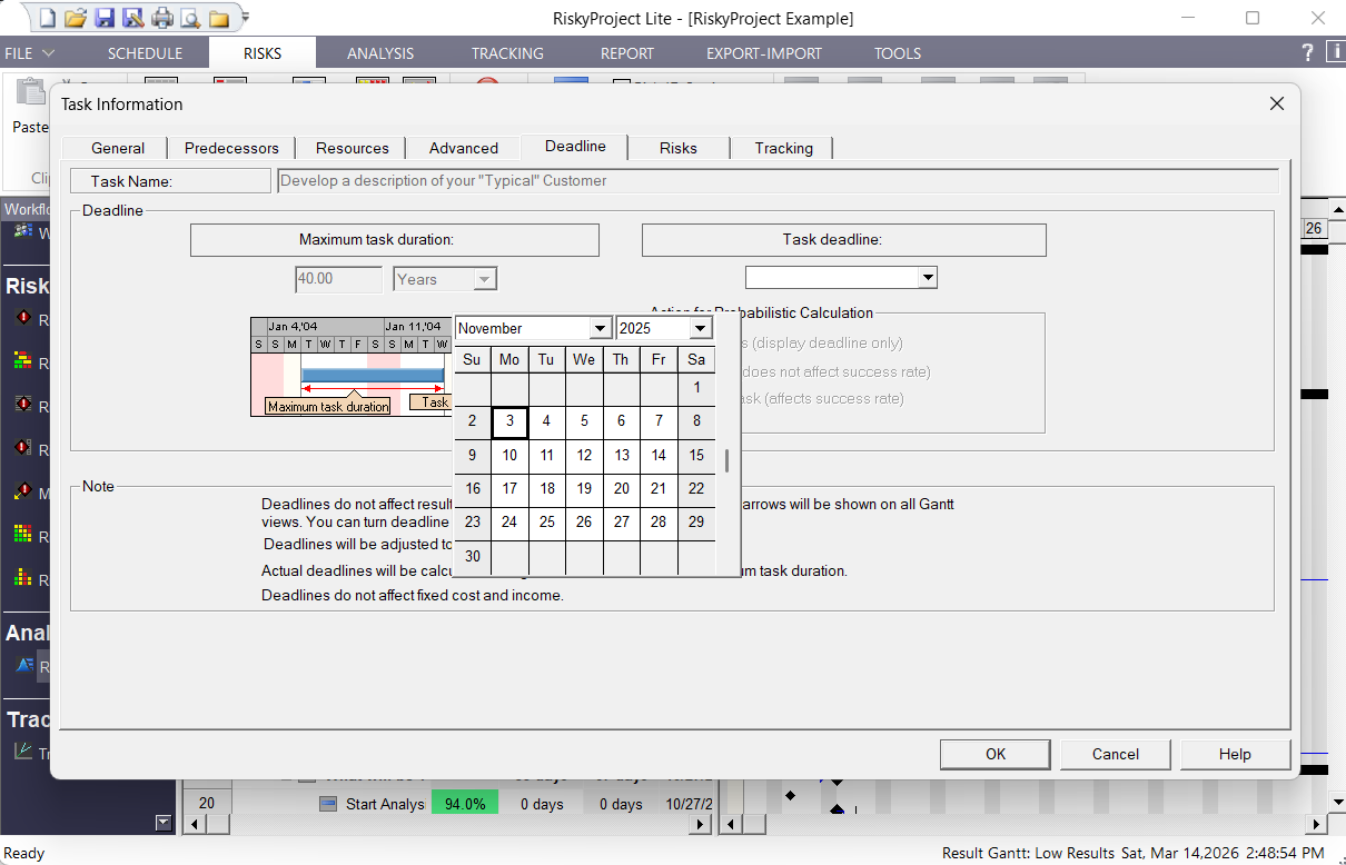 RiskyProject Lite: Task Deadlines