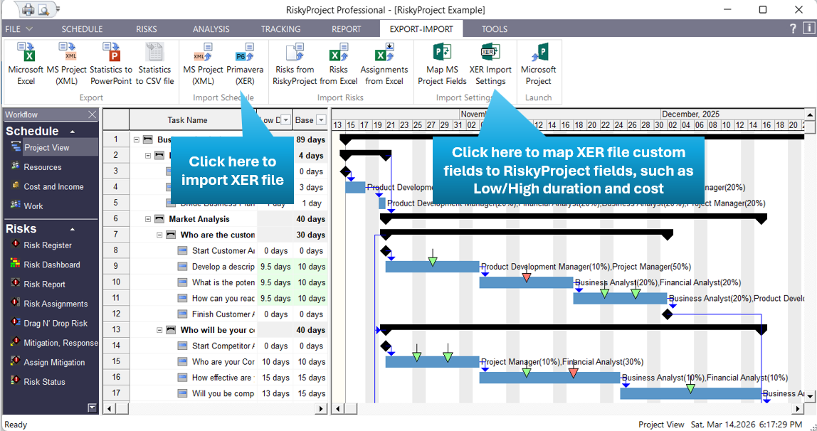 RiskyProject Overview: Oracle Primavera P6 Import